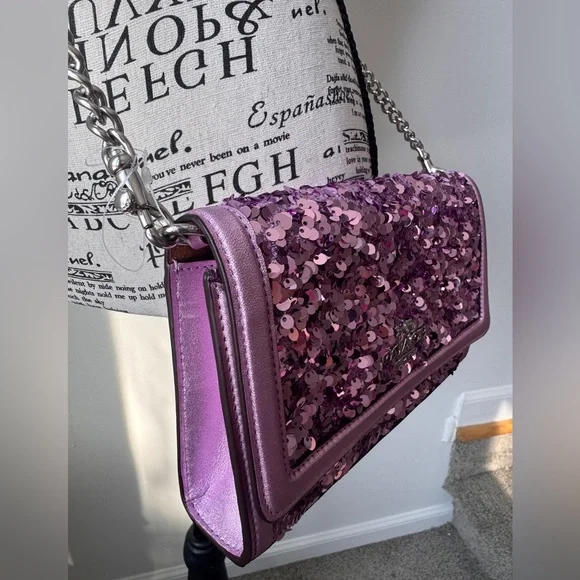 Coach leather purple sequin handbag - Picture 4 of 16